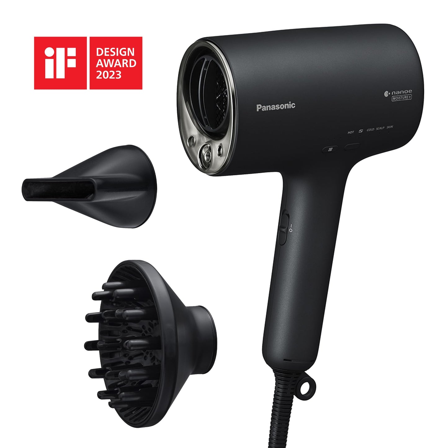 Panasonic EH-NA0J nanoe™ MOISTURE+ Haartrockner – 1600 W, mit Diffusor, Kalt-/Heißmodus, Haut- & Haarpflege, If Design Award, Schwarz