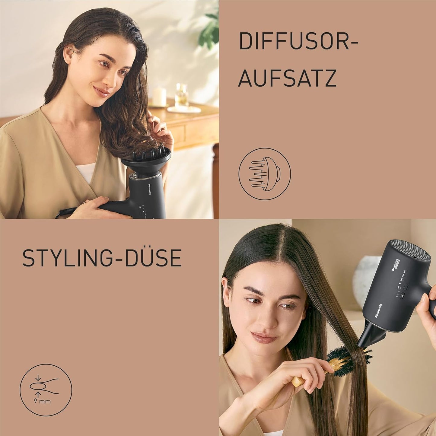 Panasonic EH-NA0J nanoe™ MOISTURE+ Haartrockner – 1600 W, mit Diffusor, Kalt-/Heißmodus, Haut- & Haarpflege, If Design Award, Schwarz