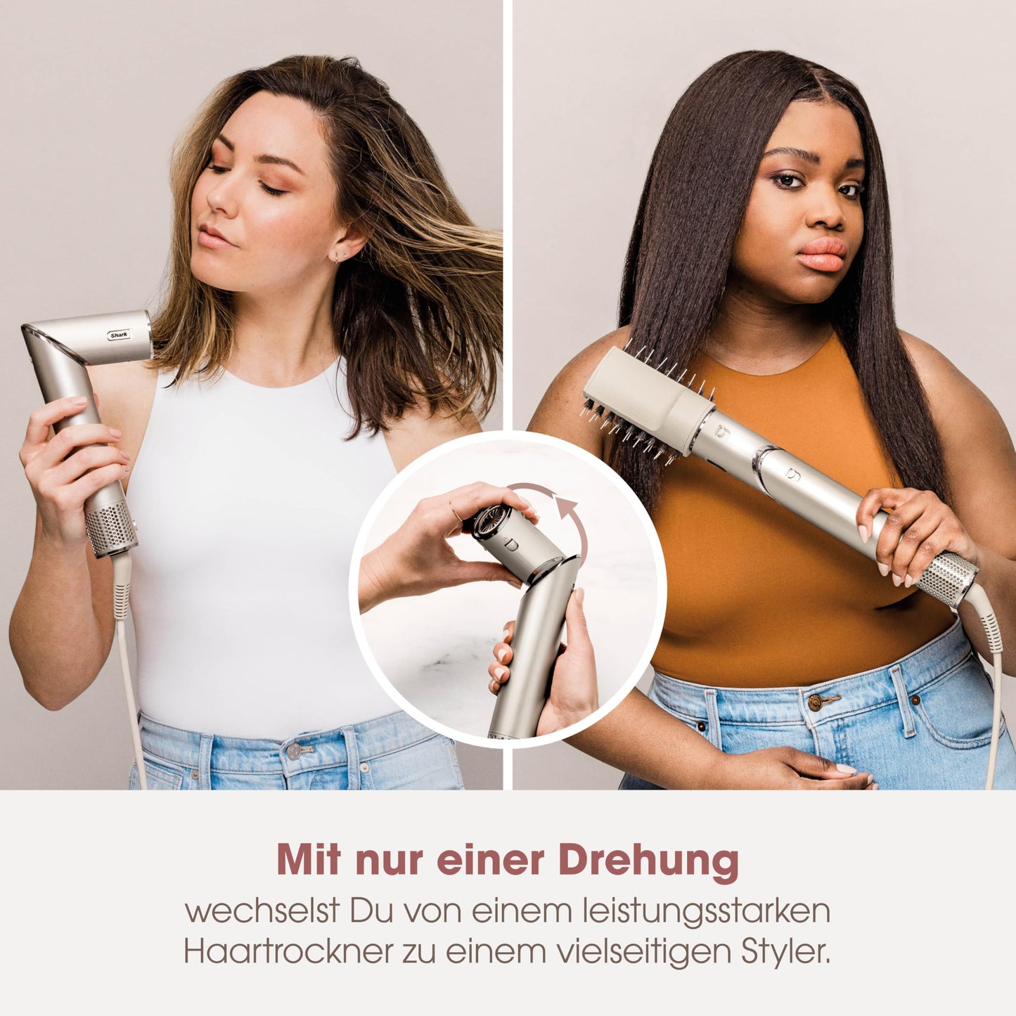 Shark FlexStyle HD446SLEU – 5-in-1 Luftstyler & Haartrockner mit Lockenaufsatz, Bürsten, Diffusor & Koffer – Keine Hitzeschäden – Champagner