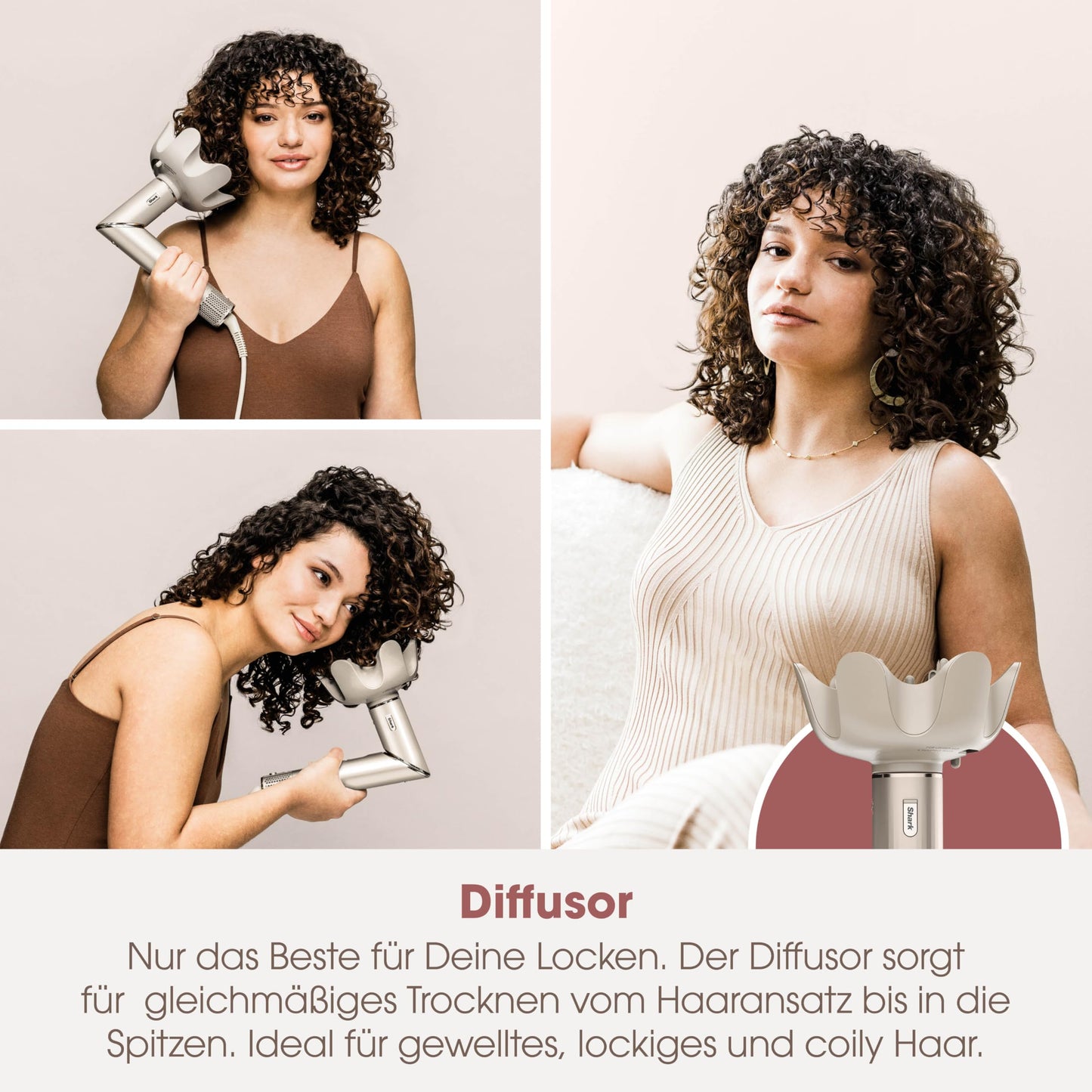Shark FlexStyle HD446SLEU – 5-in-1 Luftstyler & Haartrockner mit Lockenaufsatz, Bürsten, Diffusor & Koffer – Keine Hitzeschäden – Champagner