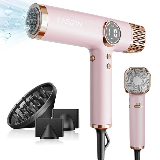 Faszin Haartrockner – Leichter Ionen-Föhn mit 110.000 RPM bürstenlosem Motor, LED-Anzeige & 3 Magnetdüsen – Leise & schnell – Für Zuhause & Salon