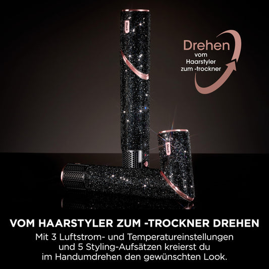 Shark FlexStyle Sparkle Limited Edition Black Diamond 5-in-1 Haarstyler & -trockner mit Lockenaufsatz, Paddelbürste, Ovalbürste, Konzentrator, Diffusor, Aufbewahrungsbox, ohne Hitzeschäden HD446JBEU